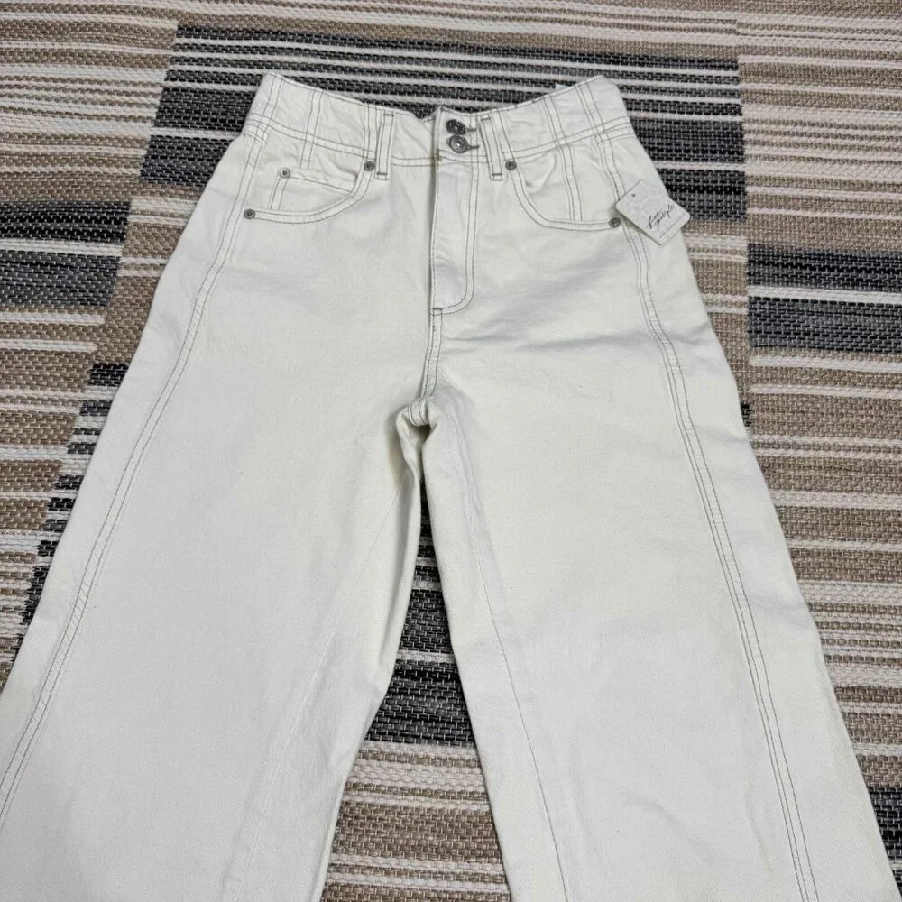 Free People We The Free Aster Straight Leg Jeans 100%‎ Cotton Cream Size 26